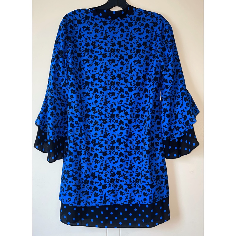 Alice + Olivia Wellesly Mixed Print Tie Neck Blue Black Mini Dress - Picture 8 of 16